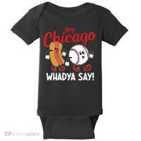 Hey Chicago Whadya Say Baseball And Hot Dog Funny Retro Baby Bodysuit thumb 0
