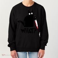 Halloween Cat What Funny Murderous Black Cat With Knife Women's Sweatshirt thumb 0