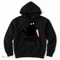 Halloween Cat What Funny Murderous Black Cat With Knife Hoodie thumb 0
