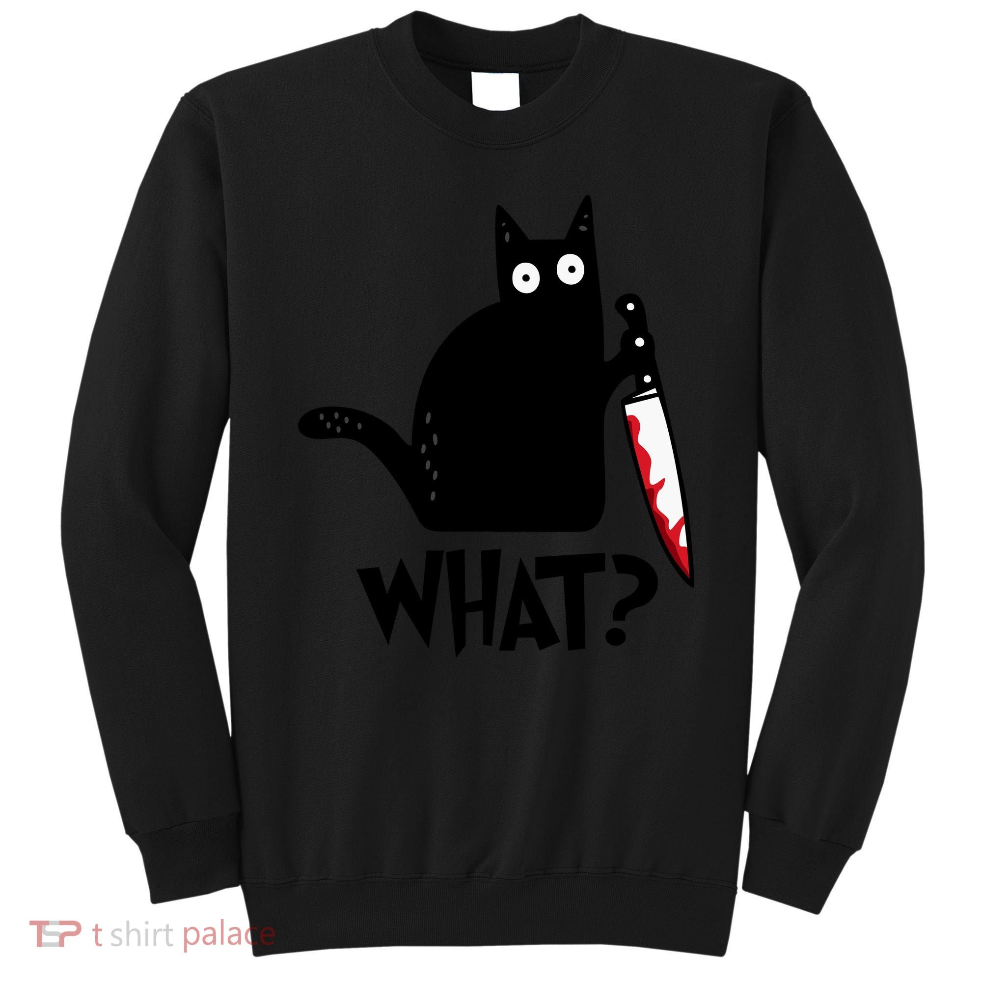 Halloween Cat What Funny Murderous Black Cat With Knife Sweatshirt