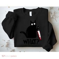 Halloween Cat What Funny Murderous Black Cat With Knife Sweatshirt thumb 2