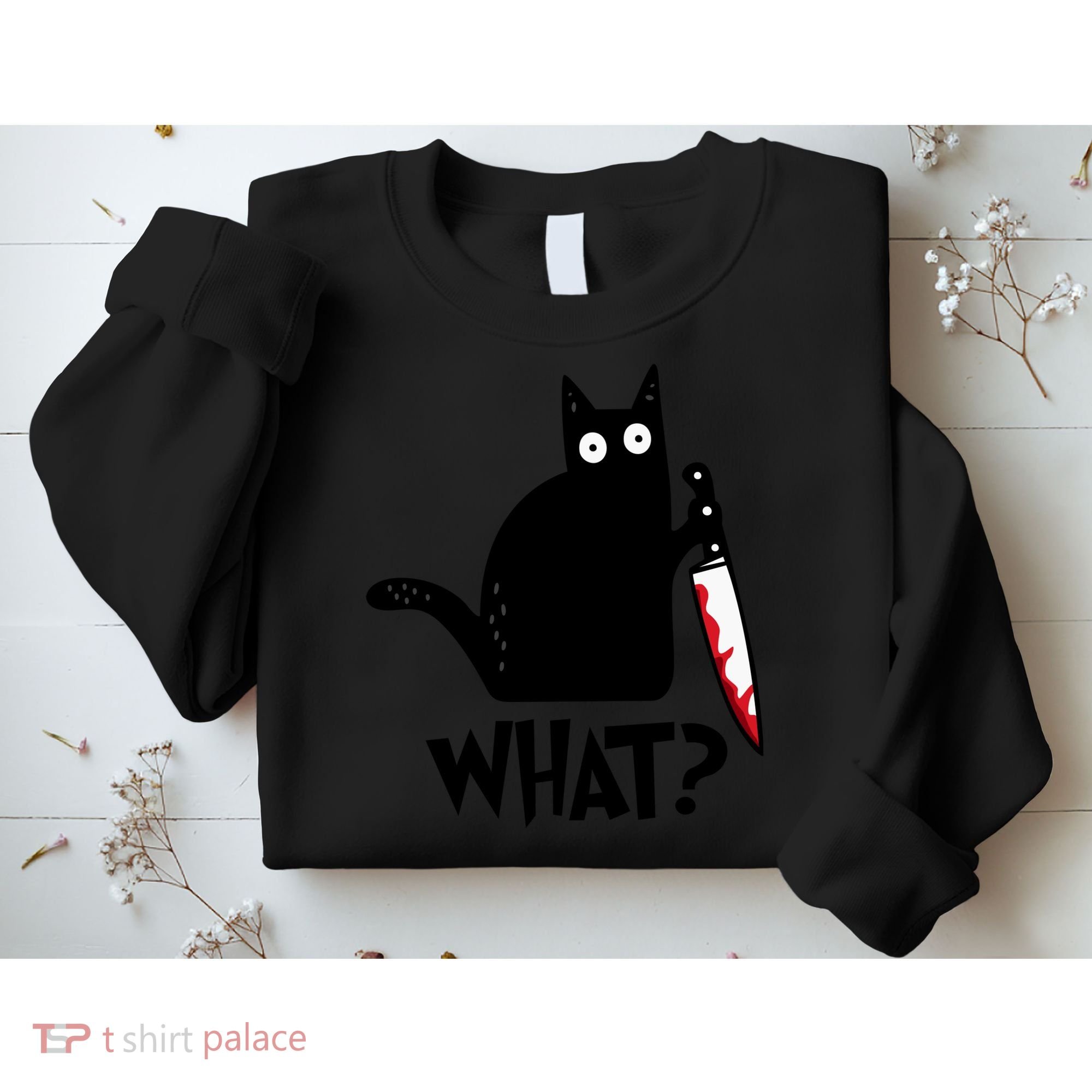 Halloween Cat What Funny Murderous Black Cat With Knife Sweatshirt