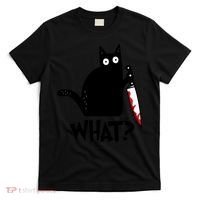Halloween Cat What Funny Murderous Black Cat With Knife T-Shirt thumb 0
