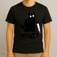 Halloween Cat What Funny Murderous Black Cat With Knife T-Shirt thumb 3