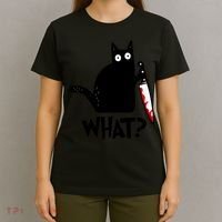 Halloween Cat What Funny Murderous Black Cat With Knife T-Shirt thumb 4