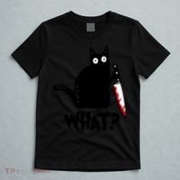 Halloween Cat What Funny Murderous Black Cat With Knife T-Shirt thumb 5