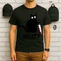 Halloween Cat What Funny Murderous Black Cat With Knife T-Shirt thumb 6