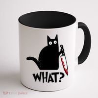 Halloween Cat What Funny Murderous Black Cat With Knife Coffee Mug thumb 1