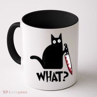 Halloween Cat What Funny Murderous Black Cat With Knife Coffee Mug thumb 0