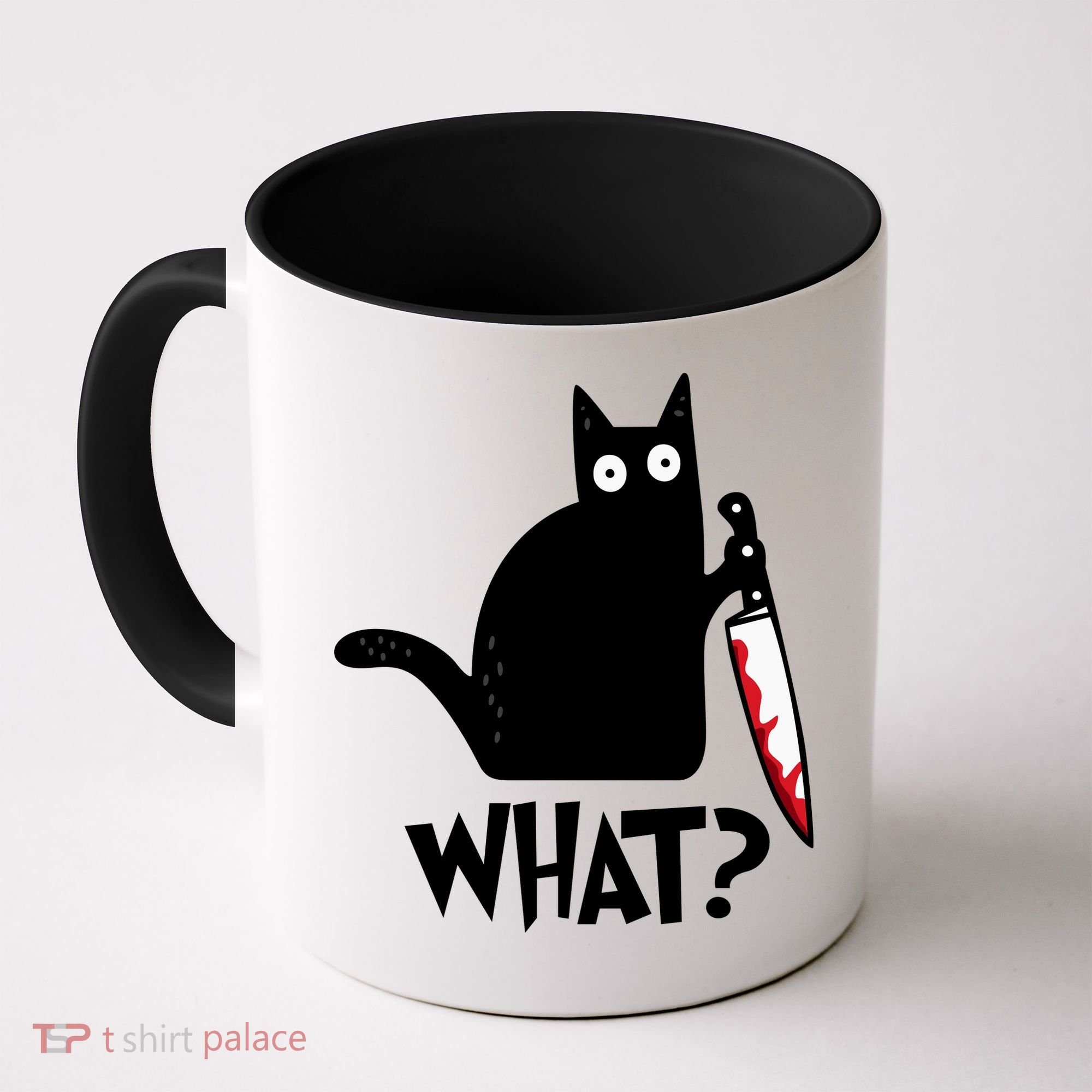 Halloween Cat What Funny Murderous Black Cat With Knife Coffee Mug