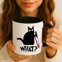 Halloween Cat What Funny Murderous Black Cat With Knife Coffee Mug thumb 3