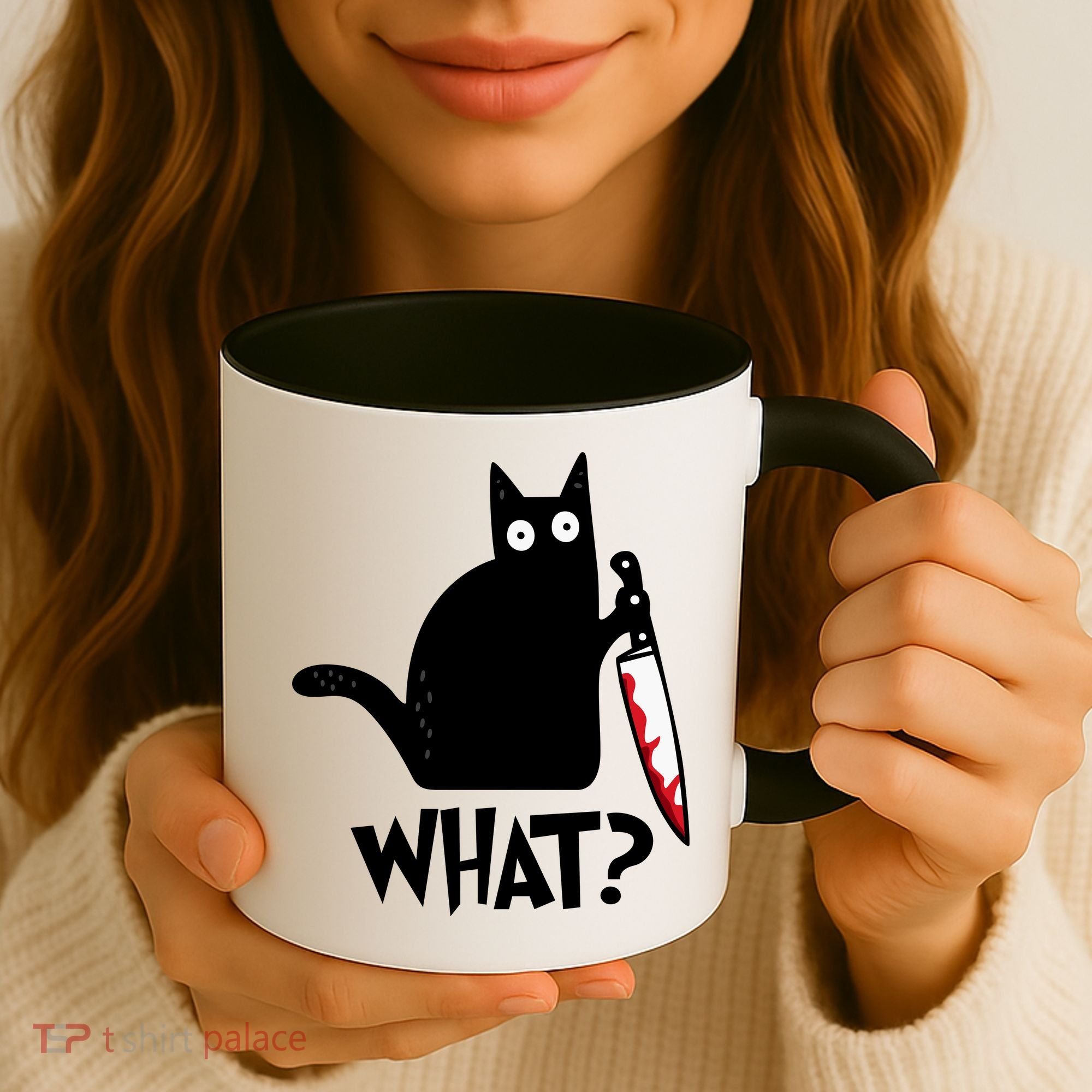 Halloween Cat What Funny Murderous Black Cat With Knife Coffee Mug