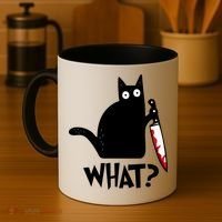 Halloween Cat What Funny Murderous Black Cat With Knife Coffee Mug thumb 4