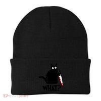Halloween Cat What Funny Murderous Black Cat With Knife Beanie thumb 0