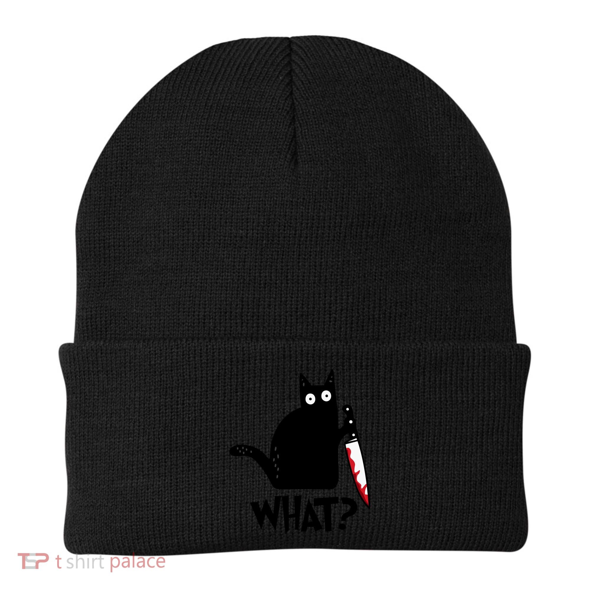 Halloween Cat What Funny Murderous Black Cat With Knife Beanie
