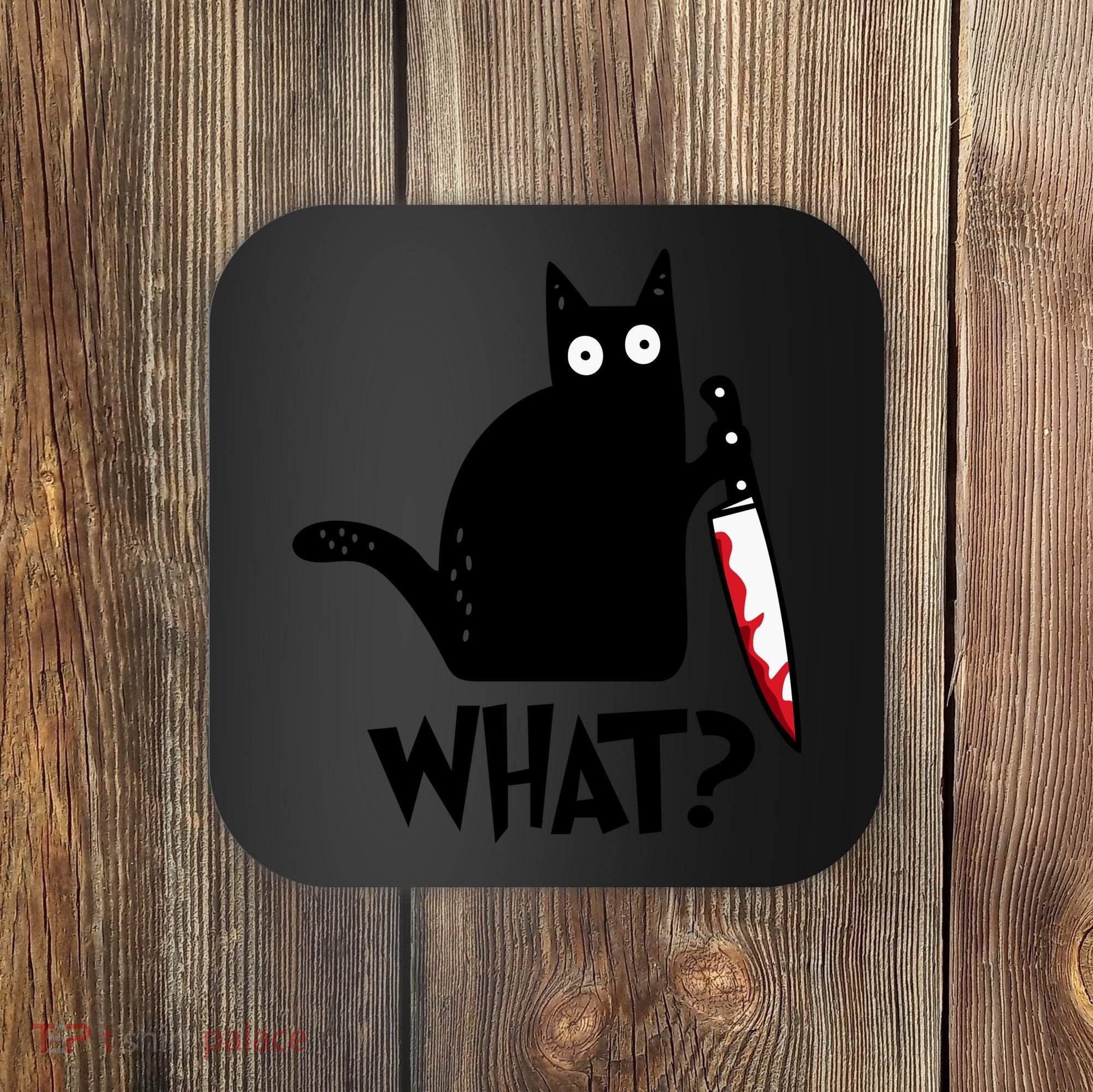 Halloween Cat What Funny Murderous Black Cat With Knife Coaster