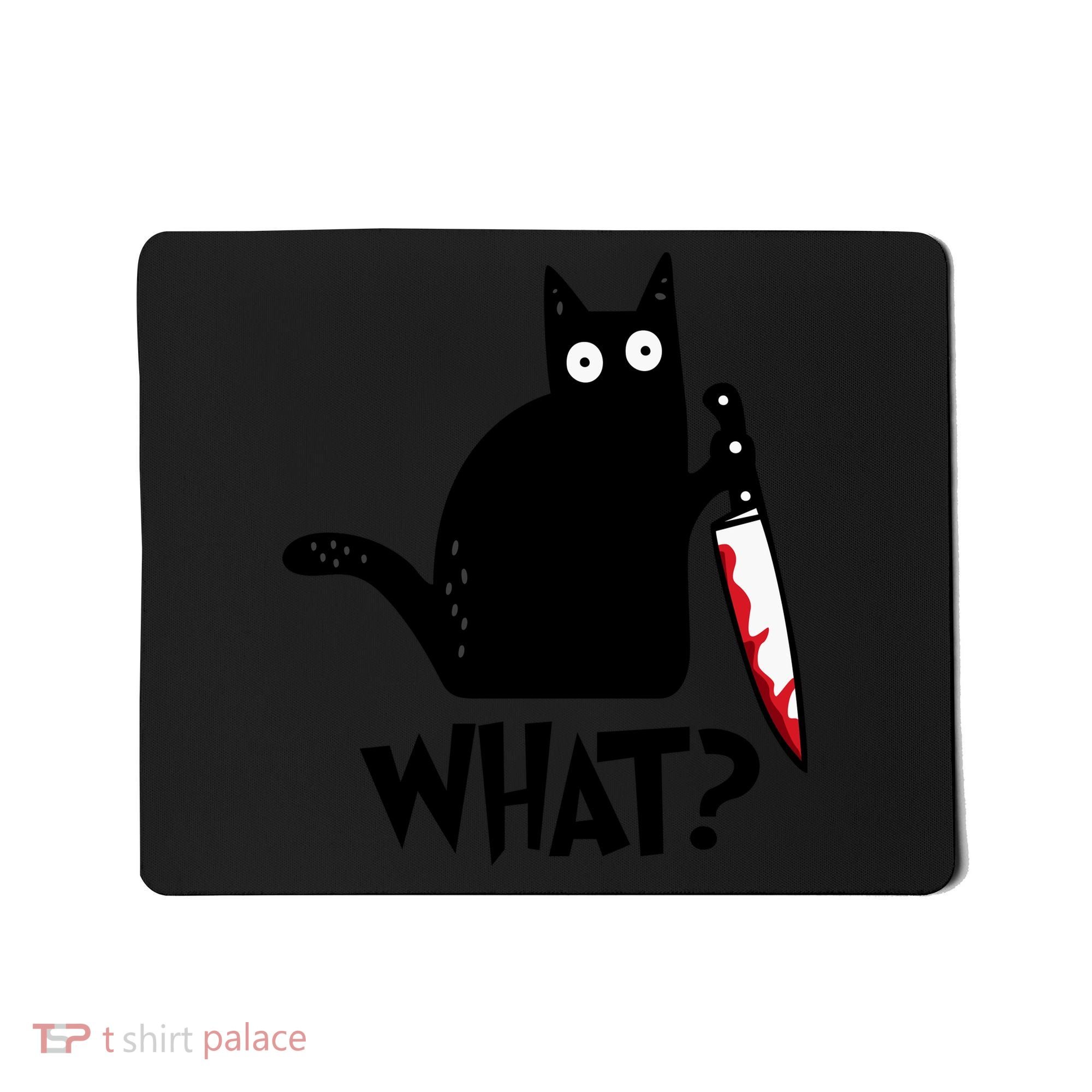 Halloween Cat What Funny Murderous Black Cat With Knife Mousepad