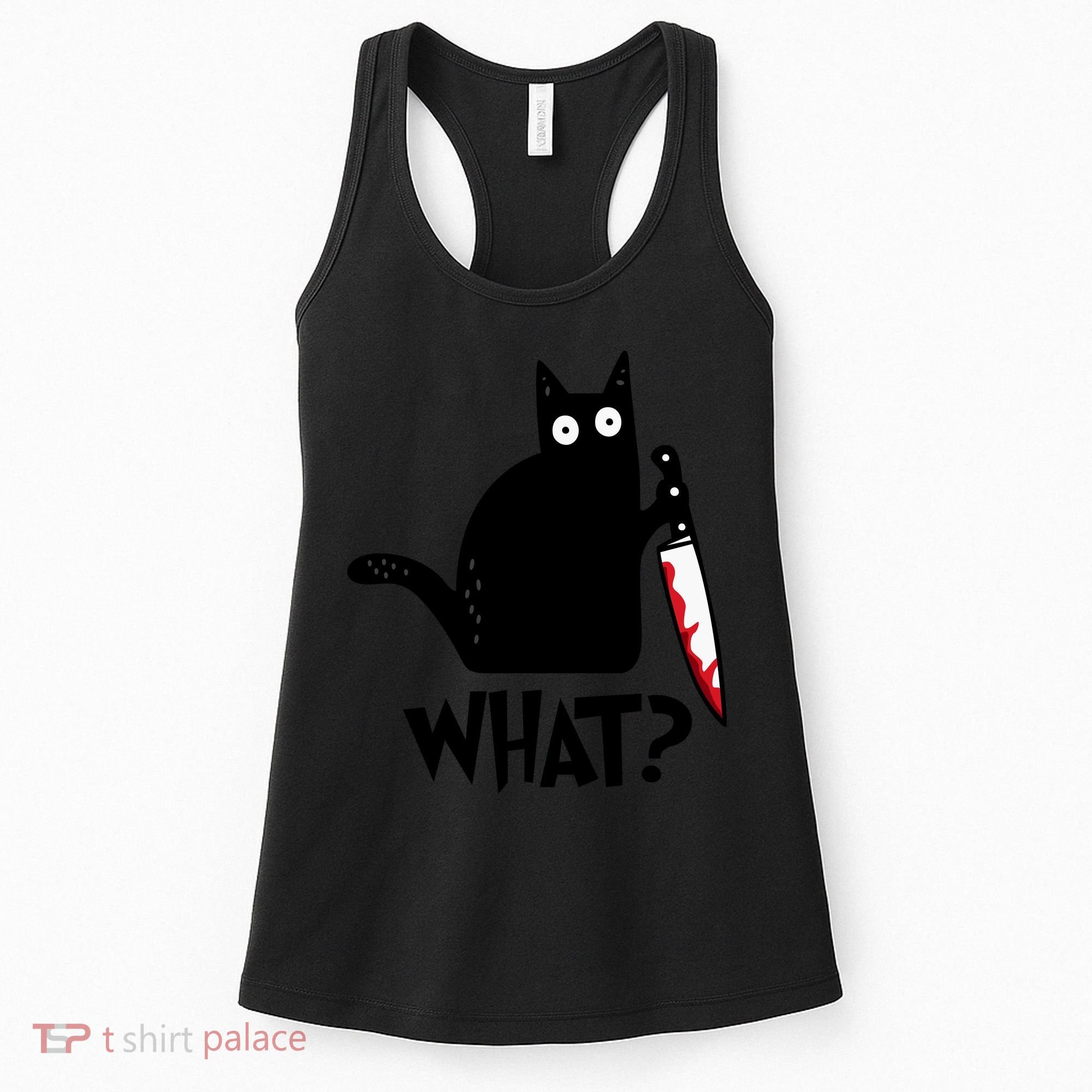 Halloween Cat What Funny Murderous Black Cat With Knife Women's Tank Top