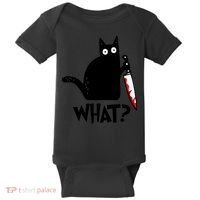 Halloween Cat What Funny Murderous Black Cat With Knife Baby Bodysuit thumb 0