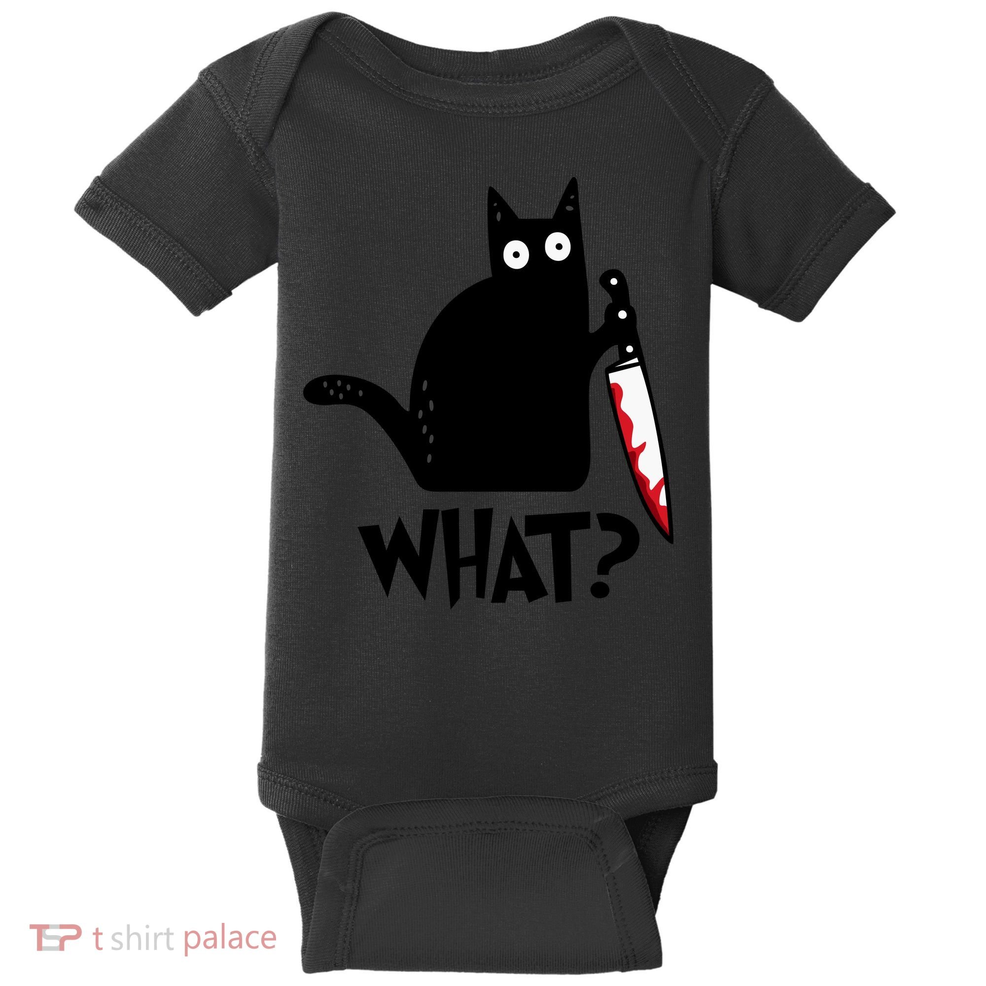 Halloween Cat What Funny Murderous Black Cat With Knife Baby Bodysuit