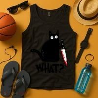 Halloween Cat What Funny Murderous Black Cat With Knife Tank Top thumb 4