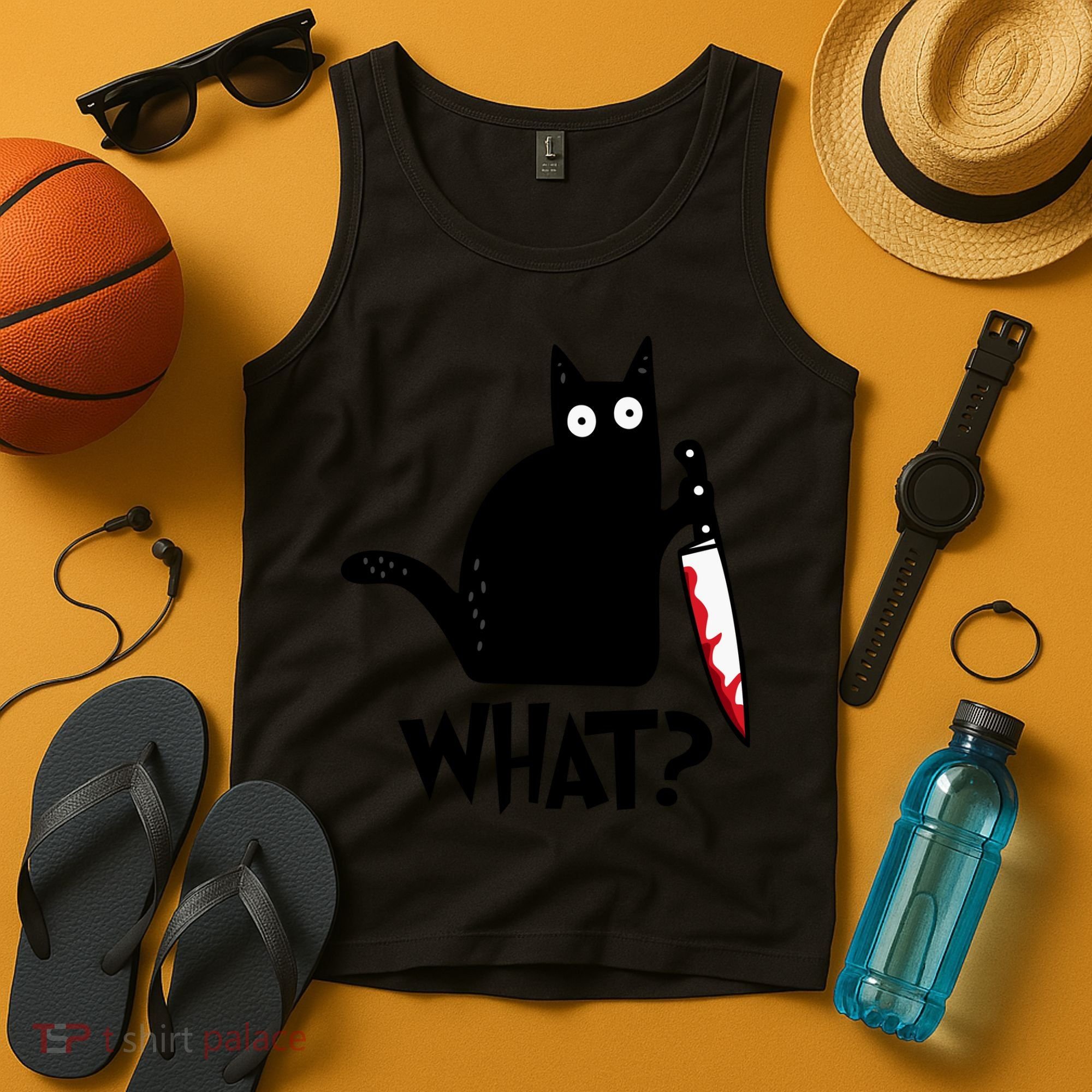 Halloween Cat What Funny Murderous Black Cat With Knife Tank Top