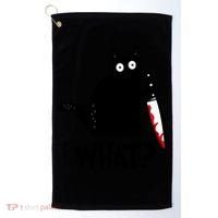 Halloween Cat What Funny Murderous Black Cat With Knife Golf Towel thumb 0