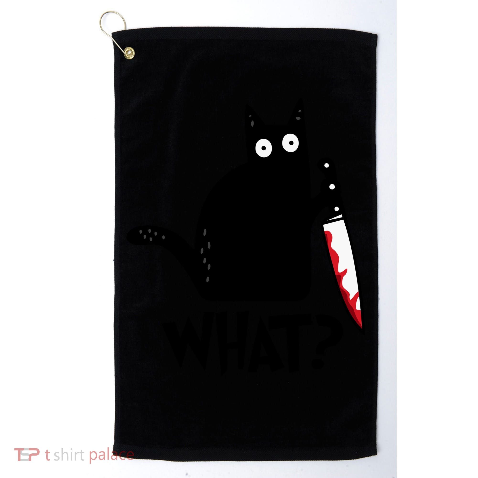 Halloween Cat What Funny Murderous Black Cat With Knife Golf Towel