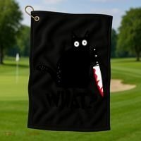 Halloween Cat What Funny Murderous Black Cat With Knife Golf Towel thumb 1