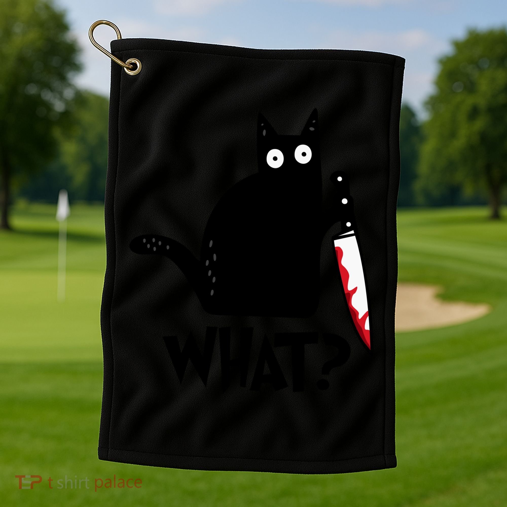 Halloween Cat What Funny Murderous Black Cat With Knife Golf Towel