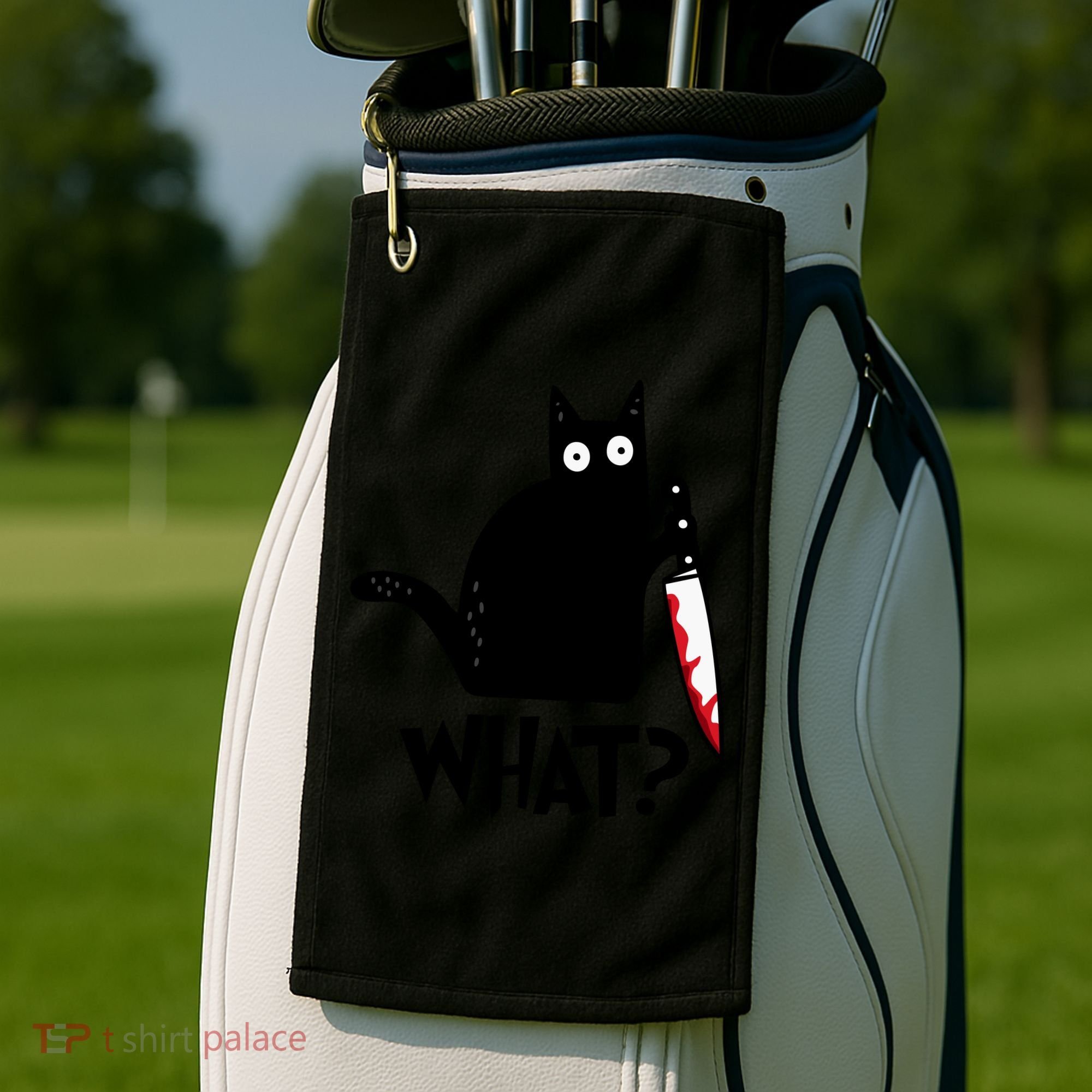 Halloween Cat What Funny Murderous Black Cat With Knife Golf Towel