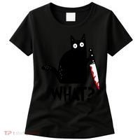 Halloween Cat What Funny Murderous Black Cat With Knife Women's T-Shirt thumb 0