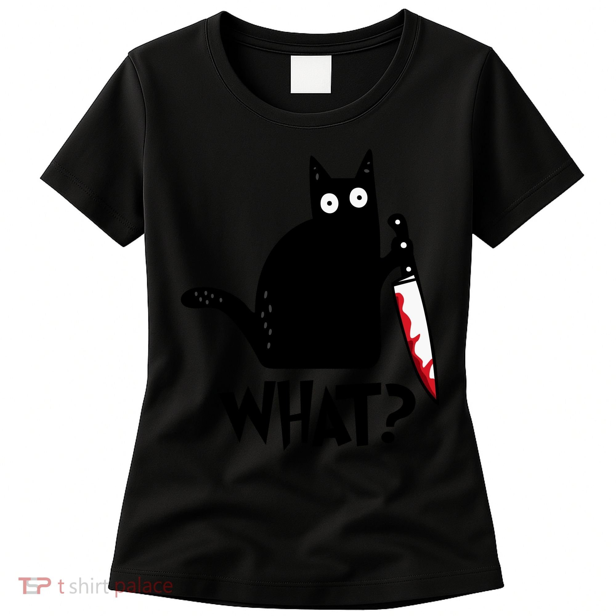 Halloween Cat What Funny Murderous Black Cat With Knife Women's T-Shirt