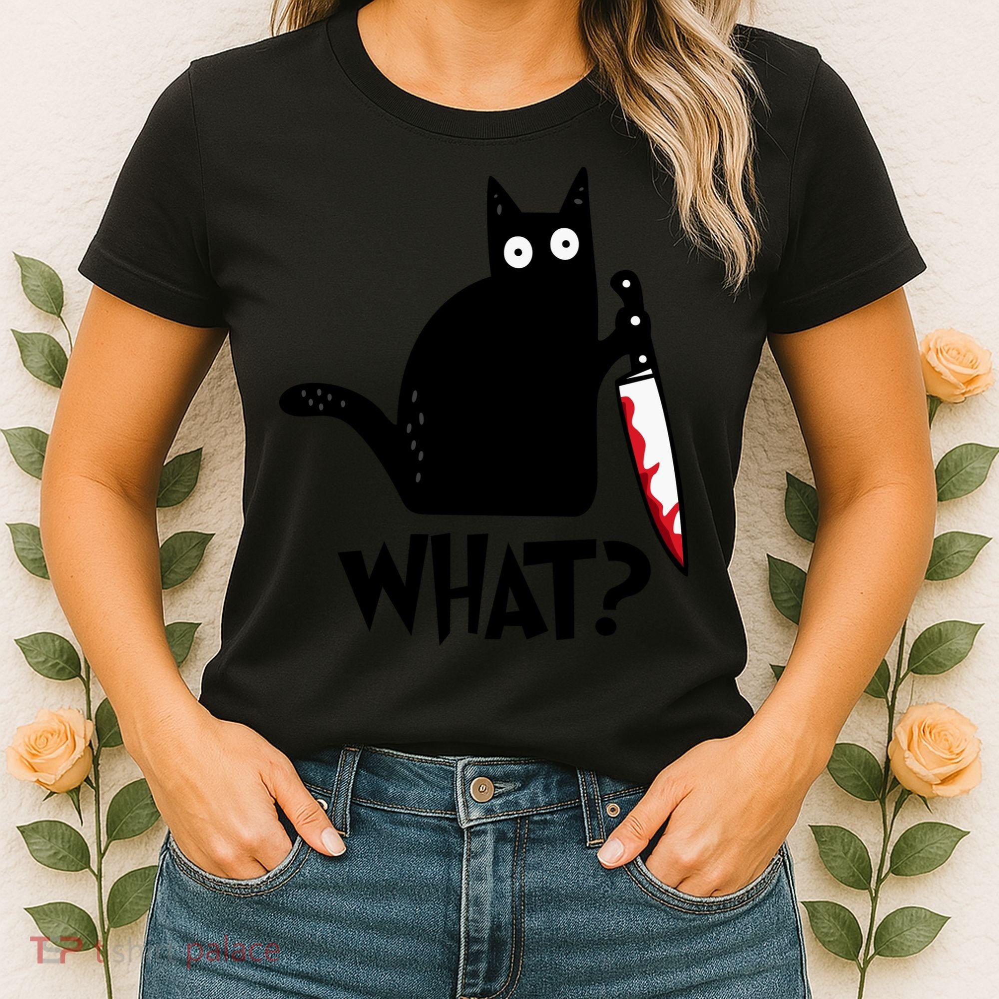 Halloween Cat What Funny Murderous Black Cat With Knife Women's T-Shirt