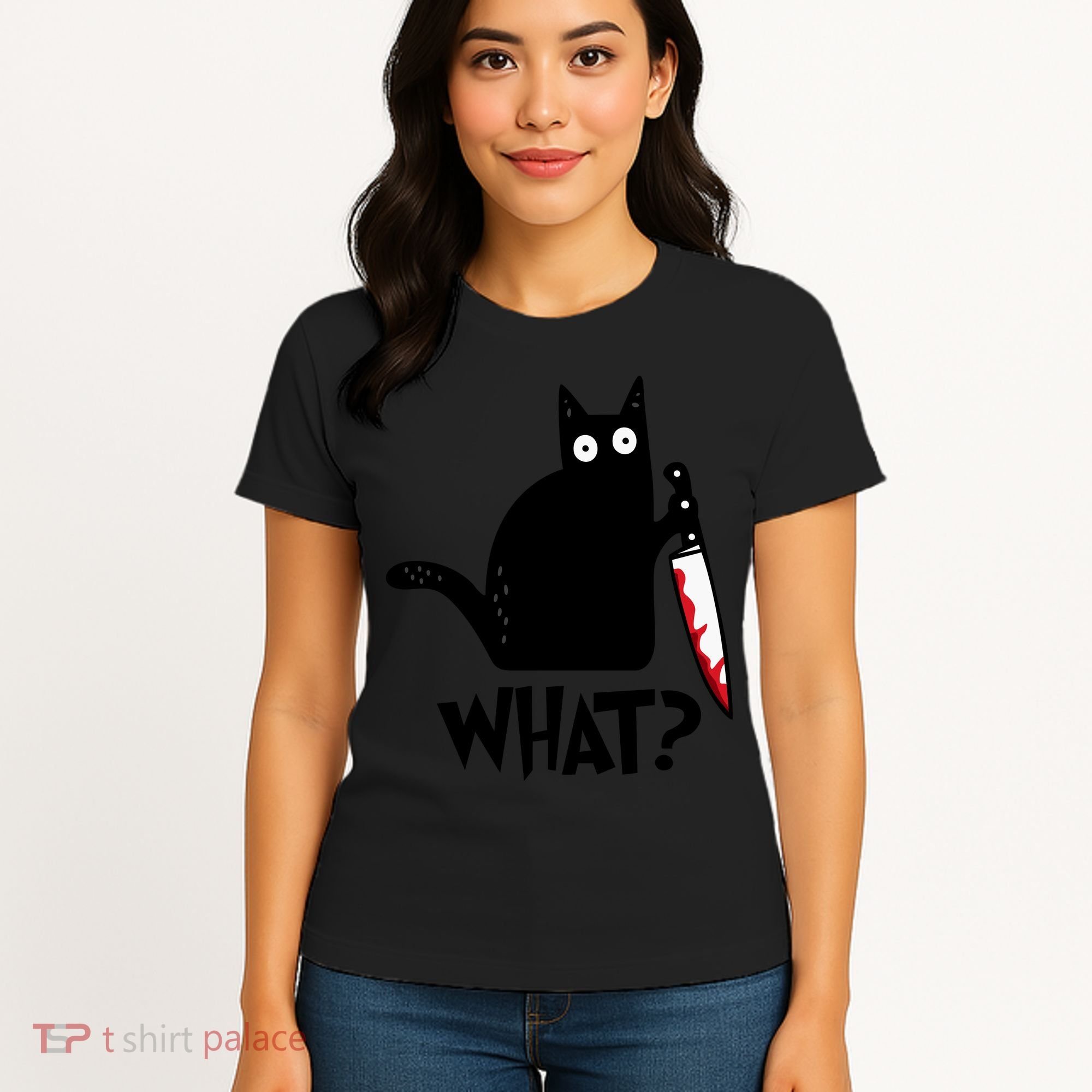 Halloween Cat What Funny Murderous Black Cat With Knife Women's T-Shirt