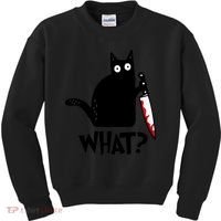 Halloween Cat What Funny Murderous Black Cat With Knife Kids Sweatshirt thumb 0