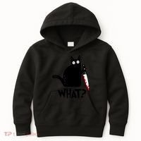 Halloween Cat What Funny Murderous Black Cat With Knife Kids Hoodie thumb 0
