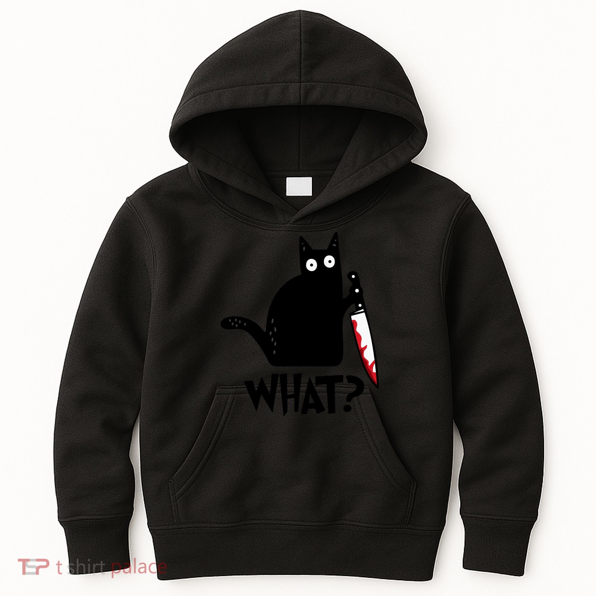 Halloween Cat What Funny Murderous Black Cat With Knife Kids Hoodie