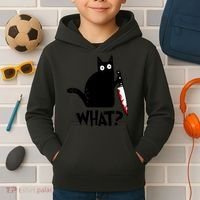 Halloween Cat What Funny Murderous Black Cat With Knife Kids Hoodie thumb 2