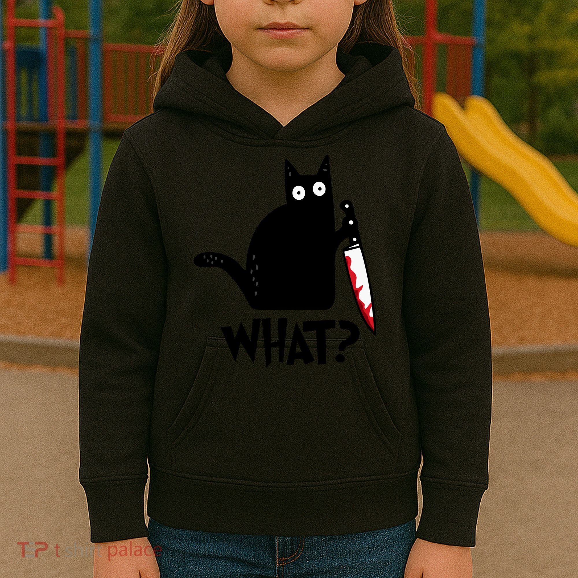 Halloween Cat What Funny Murderous Black Cat With Knife Kids Hoodie