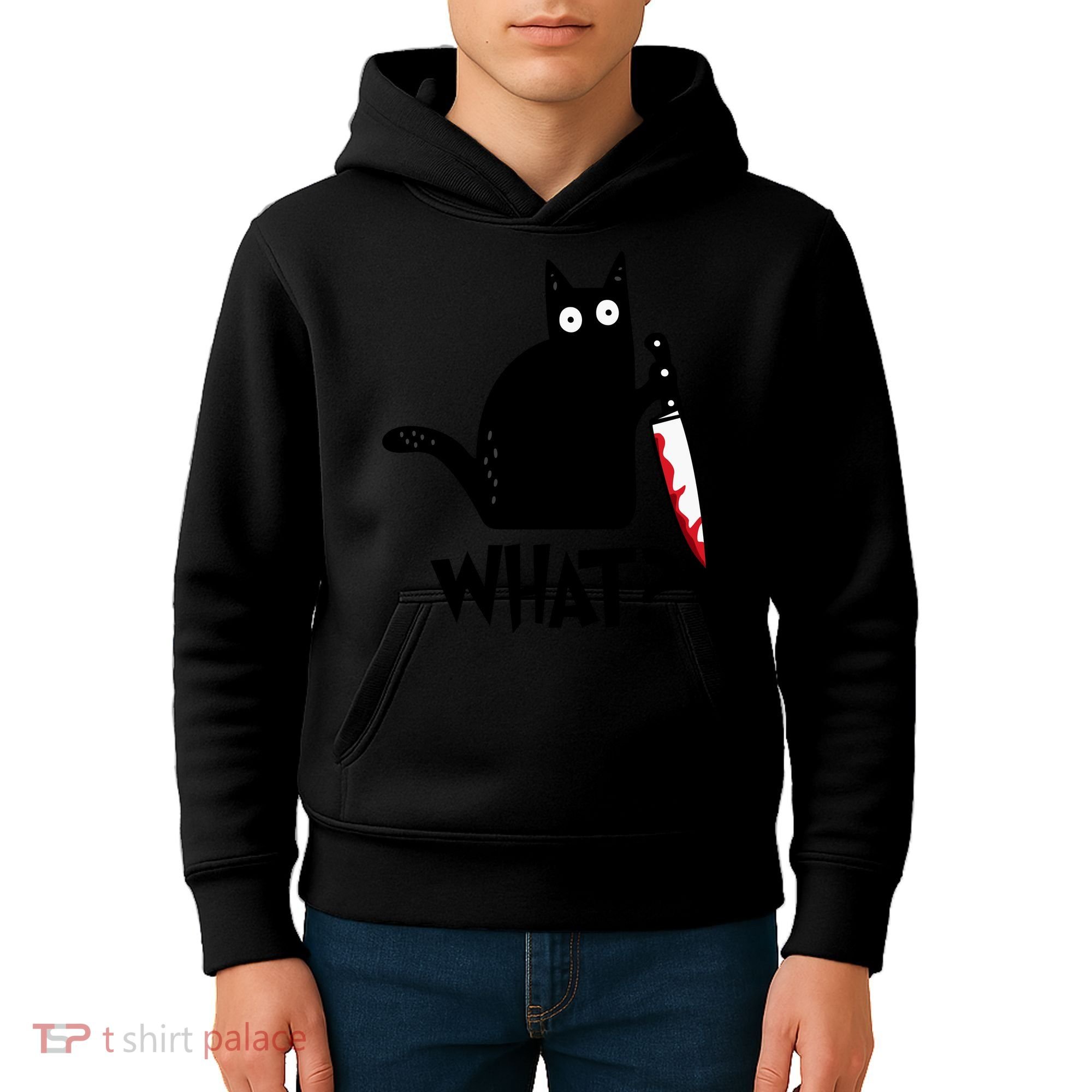 Halloween Cat What Funny Murderous Black Cat With Knife Kids Hoodie