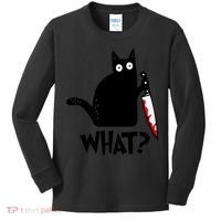 Halloween Cat What Funny Murderous Black Cat With Knife Kids Long Sleeve Shirt thumb 0