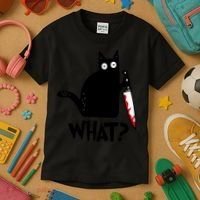 Halloween Cat What Funny Murderous Black Cat With Knife Kids T-Shirt thumb 3