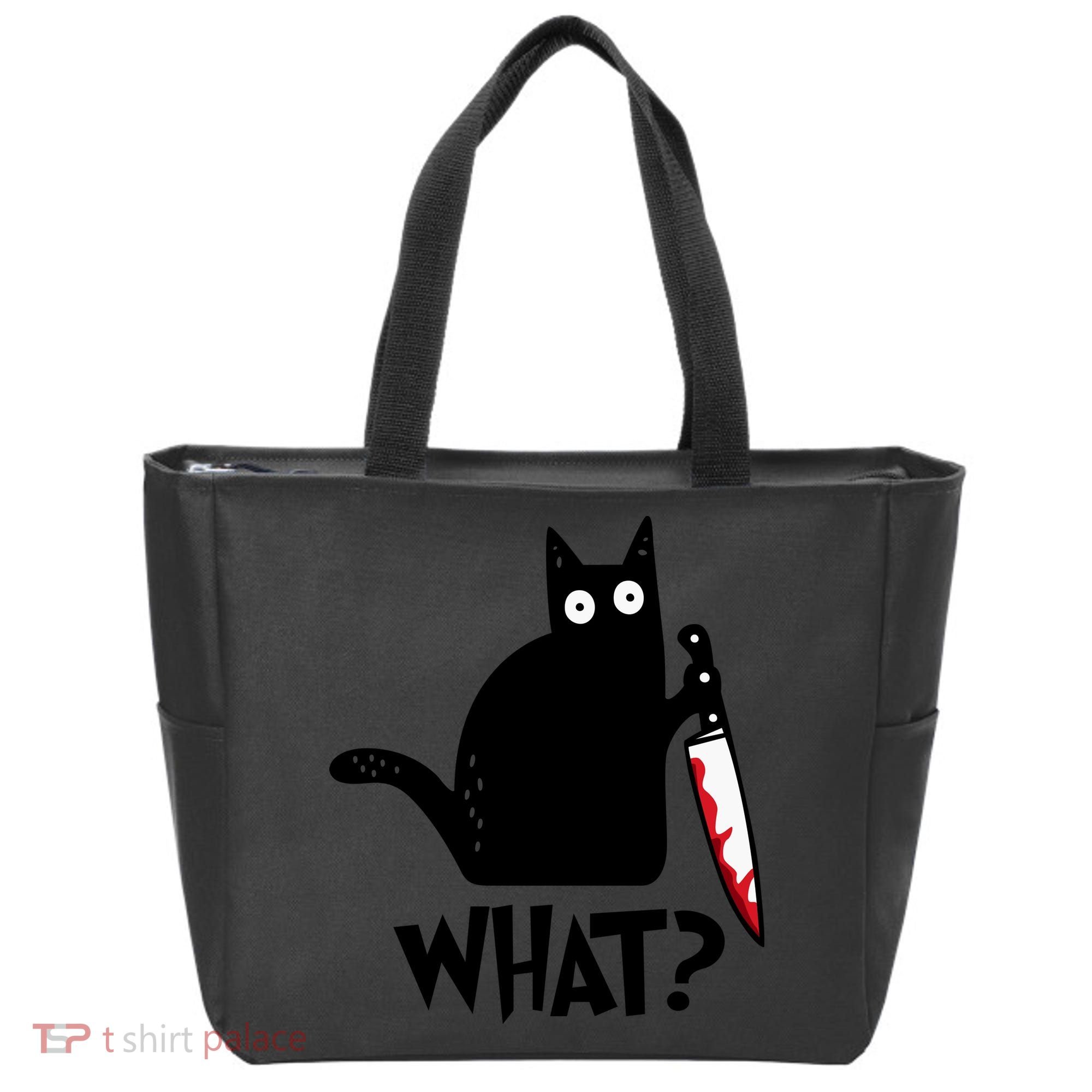 Halloween Cat What Funny Murderous Black Cat With Knife Tote Bag