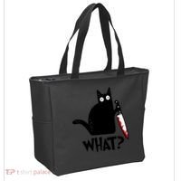 Halloween Cat What Funny Murderous Black Cat With Knife Tote Bag thumb 2