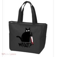 Halloween Cat What Funny Murderous Black Cat With Knife Tote Bag thumb 3