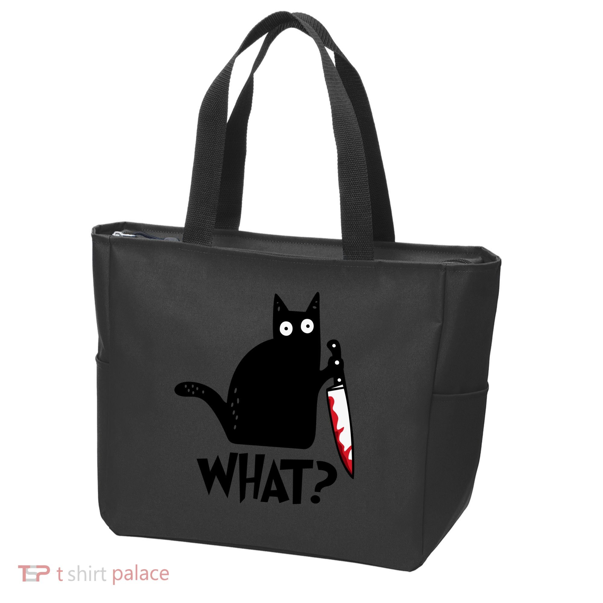 Halloween Cat What Funny Murderous Black Cat With Knife Tote Bag