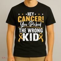 Hey Cancer You Picked The Wrong Childhood Cancer Ribbon T-Shirt thumb 3
