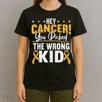 Hey Cancer You Picked The Wrong Childhood Cancer Ribbon T-Shirt thumb 4