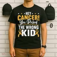 Hey Cancer You Picked The Wrong Childhood Cancer Ribbon T-Shirt thumb 6
